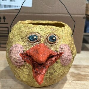 Vintage chick Polliwogs American Folk Art Retired Paper Mache chicken basket